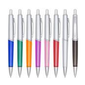 CANETA PLASTICA PRATA E COR