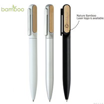 Caneta esferográfica de metal com detalhe em bambu ASCM0118