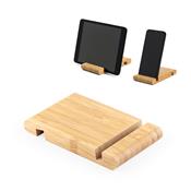 Suporte para celular em bambu, com 2 canaletas