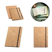Conjunto de bloco de notas e esferográfica em cortiça