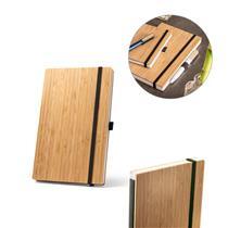 BUARQUE POCKET. Caderno de bolso com capa e contracapa em placa de bambu e lombada em PET 100% reciclado, com 160 página
