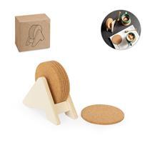PLYCORK. Porta copos em madeira com 6 bases para copos em cortiça - 94368
