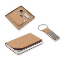 GOSLING. Conjunto composto por um porta-cartões e chaveiro, ambos em metal e cortiça - 95099