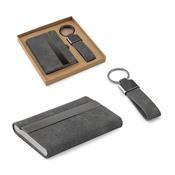 VAUGHN. Conjunto composto por um porta-cartões e chaveiro, ambos em metal e poliéster reciclado (30% rPET) - 95100