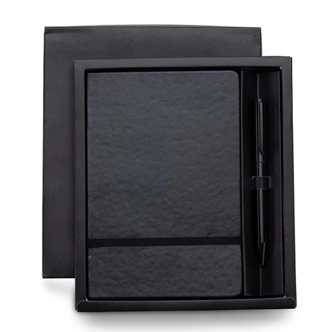 Conjunto executivo com caderno e caneta em estojo de papelão