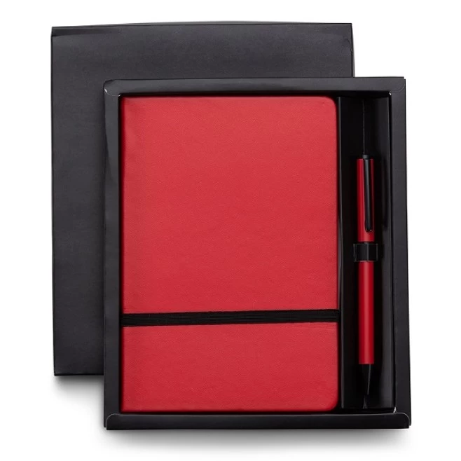 Conjunto executivo com caderno e caneta em estojo de papelão