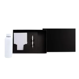 Kit Garrafa, Caderno E Caneta - Branco - 3 Pçs Personalizado
