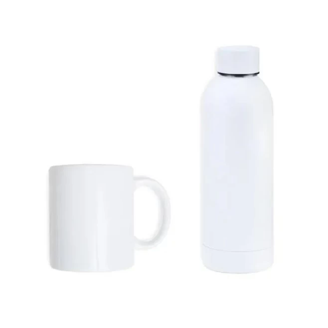 Kit Garrafa E Caneca - Branco - 2 Pçs Personalizado 