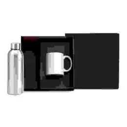Kit Garrafa E Caneca - Prata/Branco 2 Pçs Personalizado 